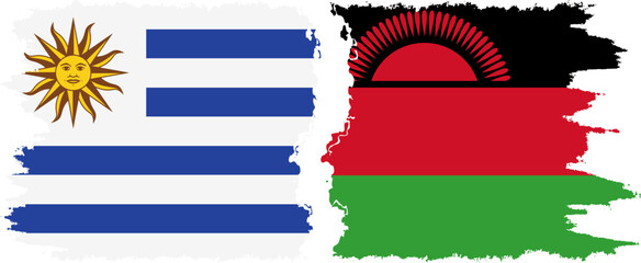 Malawi and Uruguay grunge flags connection, vector