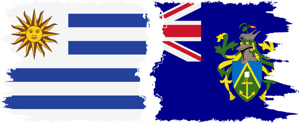 Pitcairn Islands and Uruguay grunge flags connection, vector