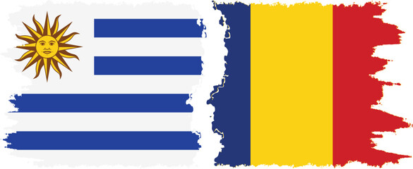 Obraz premium Romania and Uruguay grunge flags connection, vector