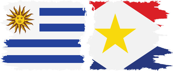 Saba and Uruguay grunge flags connection, vector
