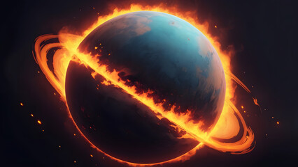Fototapeta premium 3D illustration of a planet similar to our own Earth burning.