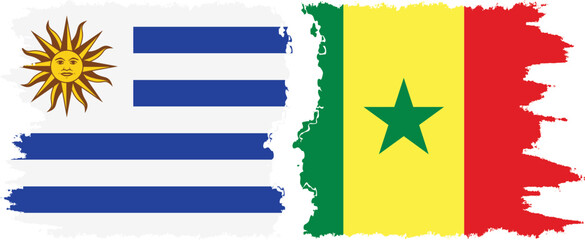 Senegal and Uruguay grunge flags connection, vector