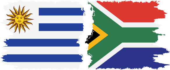 South Africa and Uruguay grunge flags connection, vector