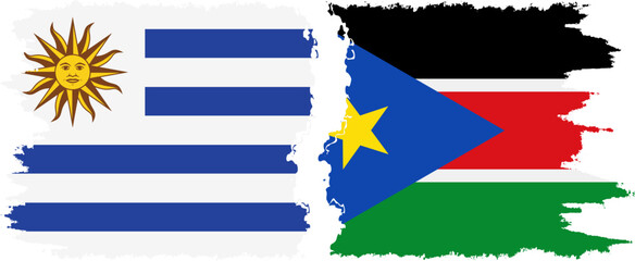 South Sudan and Uruguay grunge flags connection, vector