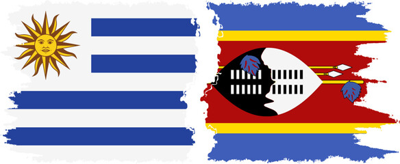 eSwatini and Uruguay grunge flags connection, vector