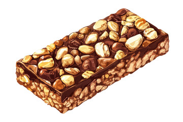 Delicious nut and chocolate granola bar showcasing a mix of crunchy nuts and smooth chocolate for a satisfying snack experience.