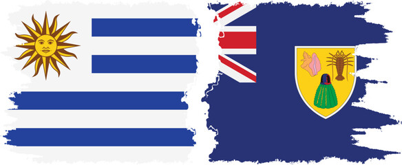 Fototapeta premium Turks and Caicos and Uruguay grunge flags connection, vector