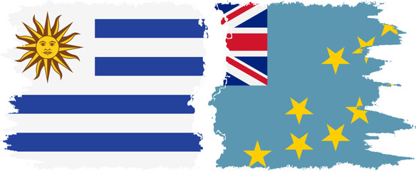 Tuvalu and Uruguay grunge flags connection, vector