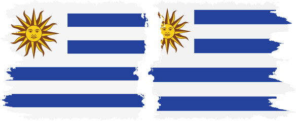 Uruguay and Uruguay grunge flags connection, vector