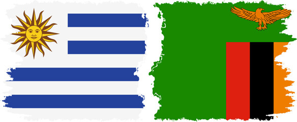 Zambia and Uruguay grunge flags connection, vector