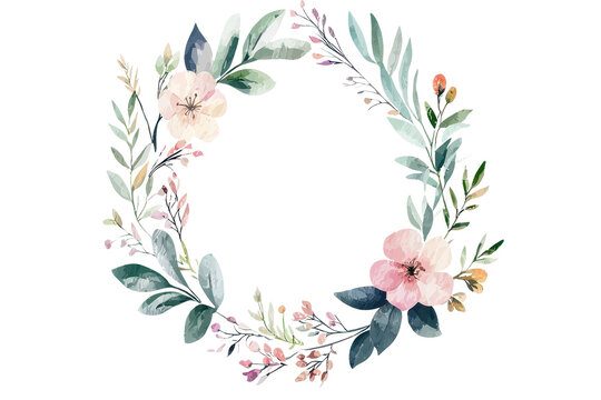Elegant watercolor floral wreath with pink, green, and orange tones, perfect for invitations, decorations, or seasonal design projects.