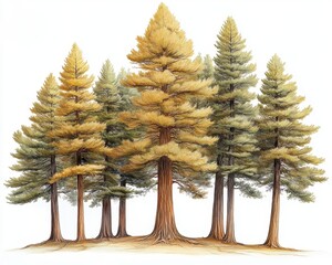 A sequoia tree with a massive trunk and towering height, isolated on white background 