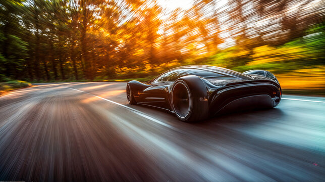 Voiture futuriste roulant vite sur la route