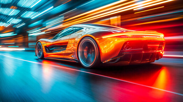 Voiture futuriste roulant vite sur la route