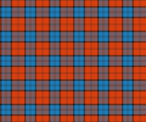 Plaid fabric pattern, orange, blue, black, seamless for textile and design clothes skirt pants apron tablecloth blanket or decoration. Vector illustration.