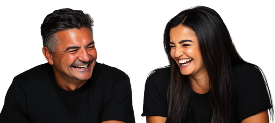 A happy couple, consisting of a middle-aged man and woman, presented as a PNG cutout. Set against a transparent backdrop for versatile applications