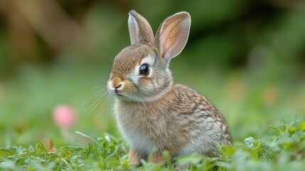 Fototapeta premium Baby Wild Rabbit sitting in a field