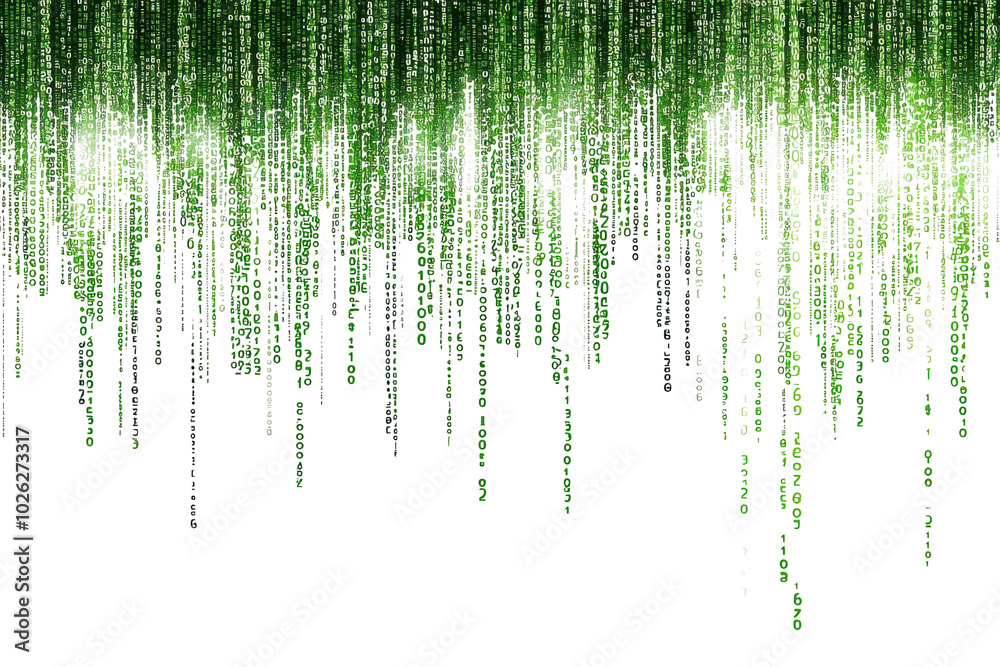 Wall mural abstract green digital rain with matrix code in futuristic cyber background. perfect for technology 