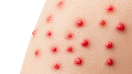 Fototapeta premium Close-up of red, raised hives on human skin, emphasizing texture and irritation