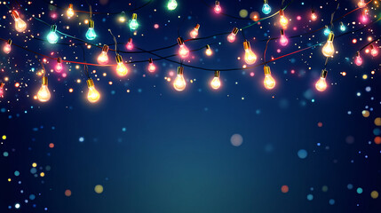 Obraz premium Colorful string lights illuminate dark blue background, creating festive and cheerful atmosphere. vibrant lights twinkle and shine, perfect for celebrations
