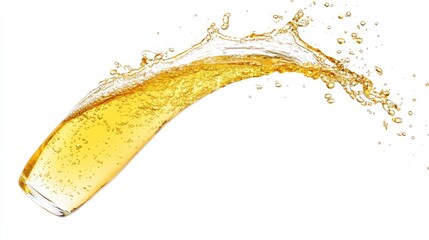 A golden liquid splash arcs gracefully through the air, its texture and form capturing the luxurious and fluid nature of beverages like whisky or cognac.