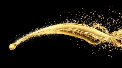 A golden liquid splash forms a graceful, swirling texture, its motion frozen in time, reminiscent of the flow of whisky or rich oils.