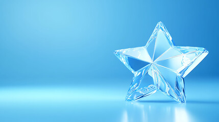 A single, crystal clear star sits on a blue background with copy space.