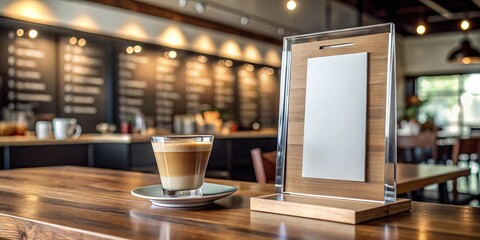 Mock up coffee menu in acrylic frame