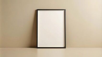 Mock up frame with thin black border on beige wall background