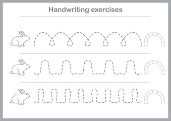 Basic writing exercises. Trace line worksheets for children. Preschool handwriting practice. Vector illustration. A4 - ready to print format