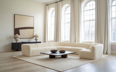 Fototapeta premium Large luxury modern bright interiors Living room mockup illustration 3D rendering computer digitally generated image