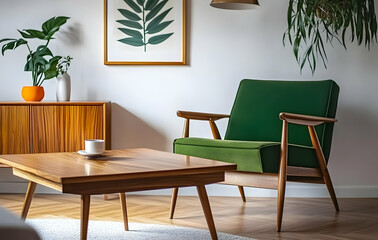 Mid-Century Modern Living Room with Green Accents