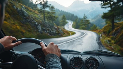Conceptual image of a driver confidently steering a car on a winding road, symbolizing control and focus while navigating challenges