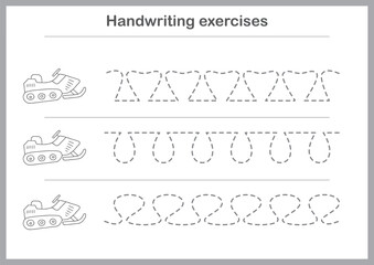 Basic writing exercises. Trace line worksheets for children. Preschool handwriting practice. Vector illustration. A4 - ready to print format