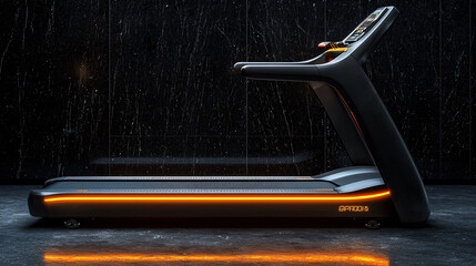 Fototapeta premium Sleek treadmill design with modern features, perfect for fitness enthusiasts. stylish black finish and glowing accents enhance any workout space, making it ideal addition to home gyms