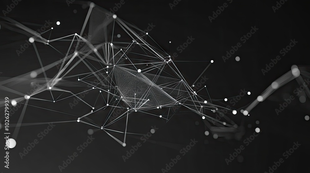 Poster a sleek and modern background with glowing white dots and thin lines connected in a geometric patter