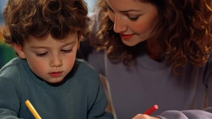 Teacher Encouraging Child During Drawing Activity 