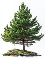A tall pine tree with sharp needles and a slender trunk, isolated on white background 