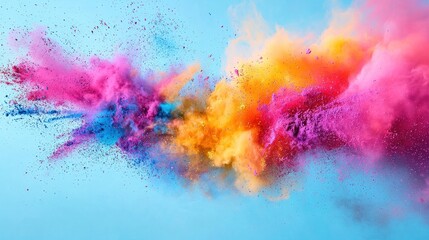 Obraz premium Conceptual image of colorful powdered pigments thrown into the air at a festival, creating an explosion of joy and celebration
