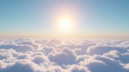 Bright Winter Sky Above Clouds with Sunlight Shining