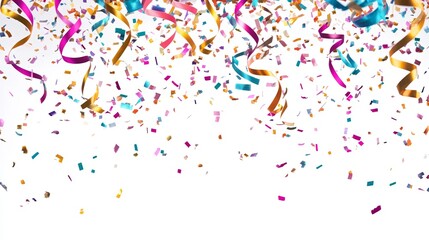 Banner with Colorful Confetti on White Background for Celebration