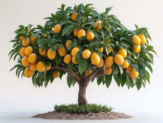 A tropical papaya tree with long stems and detailed fruits, isolated on white background 