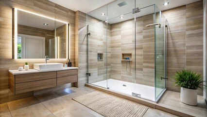 Modern bathroom with large shower tray in a contemporary house