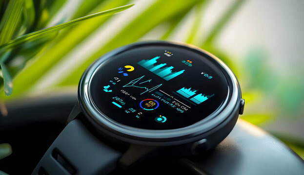 Smartwatch Displaying Health Data with Graphs