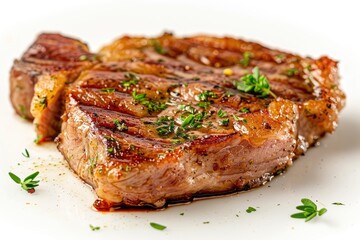 steak fried piece of pork or beef meat on a white background