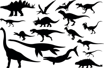 Set of dinosaur silhouette vector illustrations. © Ascreator