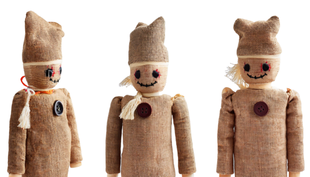 Set collection of vintage scary funny voodoo rag doll puppet on transparent background