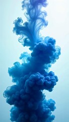 Swirling Blue Ink Clouds Suspended in Ethereal Translucent Gradient, Fluid Abstract Motion Captured in Mesmerizing Deep and Light Hues