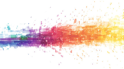 Obraz premium Abstract background with colorful blocks and particles, fading from blue to yellow on a white background.