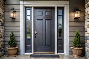 Modern dark grey fiberglass front entry door silhouette